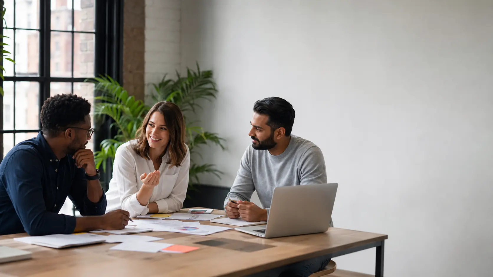 London business team considering decisions and professional direction