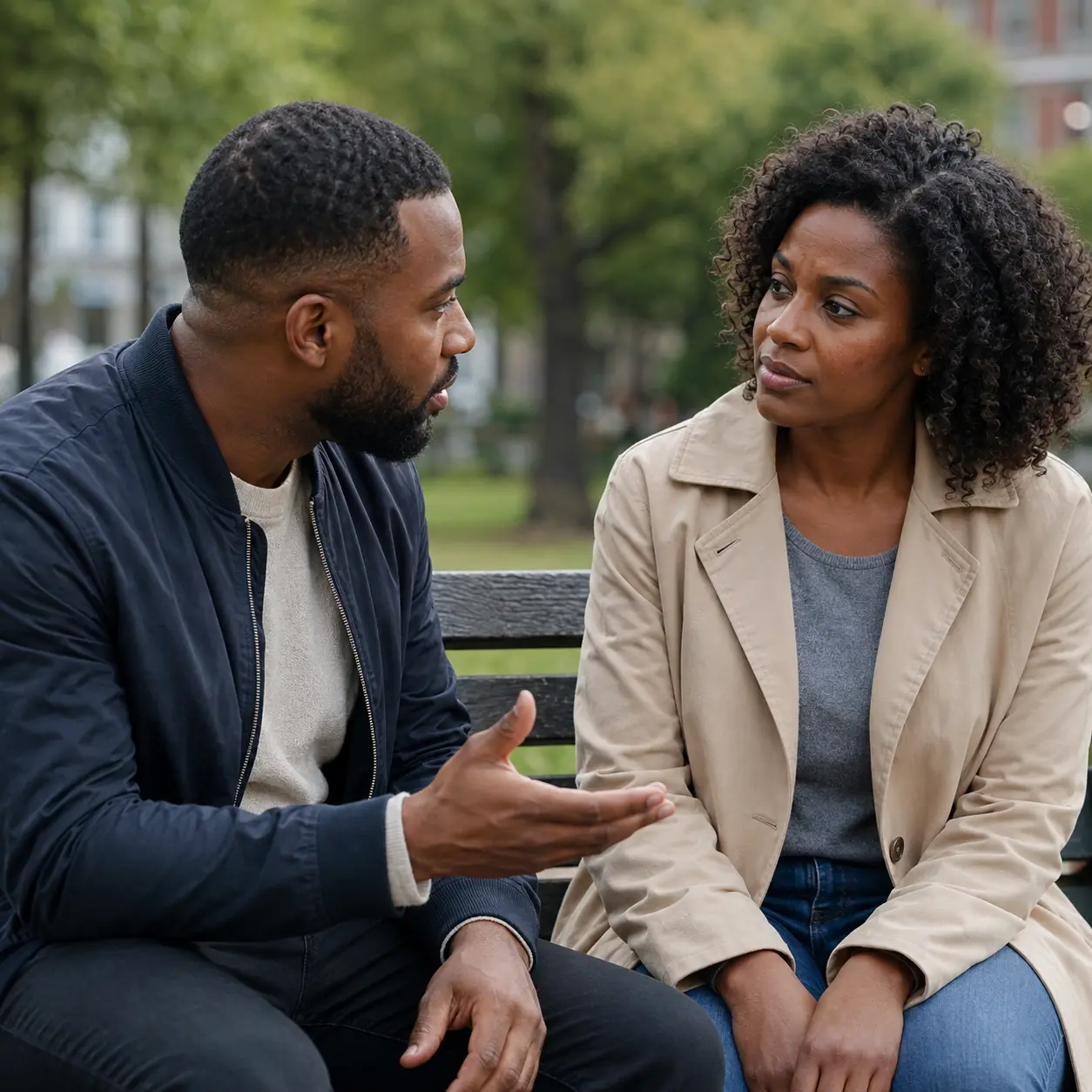 Adult couple discussing relationship problems privately