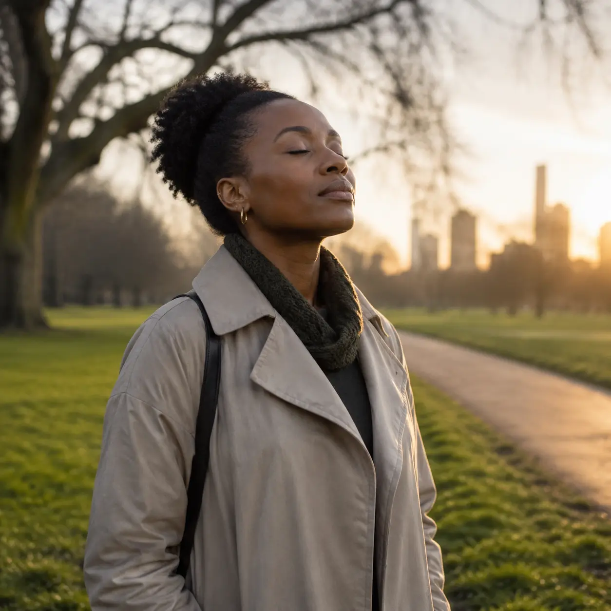 Woman finding calm after emotional and spiritual distress in London